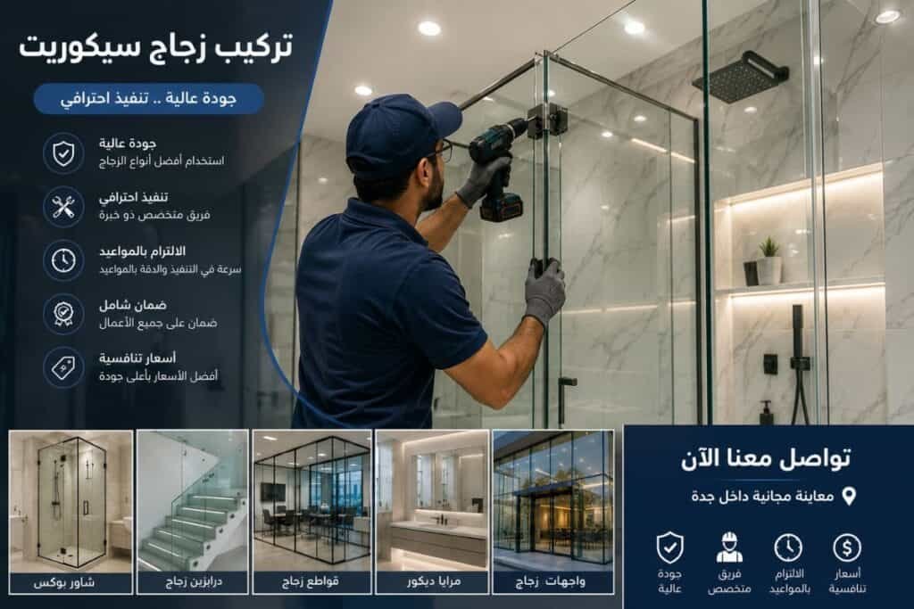 فني يركب زجاج سيكوريت عالي الجودة في داخل منزل بجدة، مع.